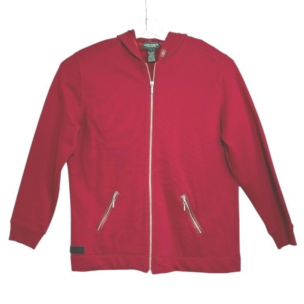 Lauren Jeans Co Ralph Lauren Hoodie Womens Red Full Zip Sporty Athleisure L